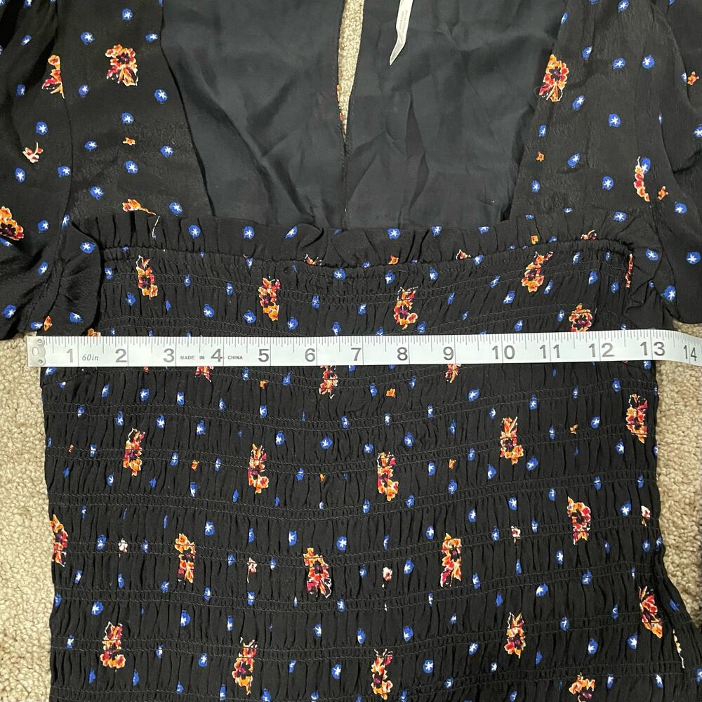 Free People Womens Two Faces Mini Dress Sz S Drop Waist Black Floral Boho Fairy - Picture 8 of 13